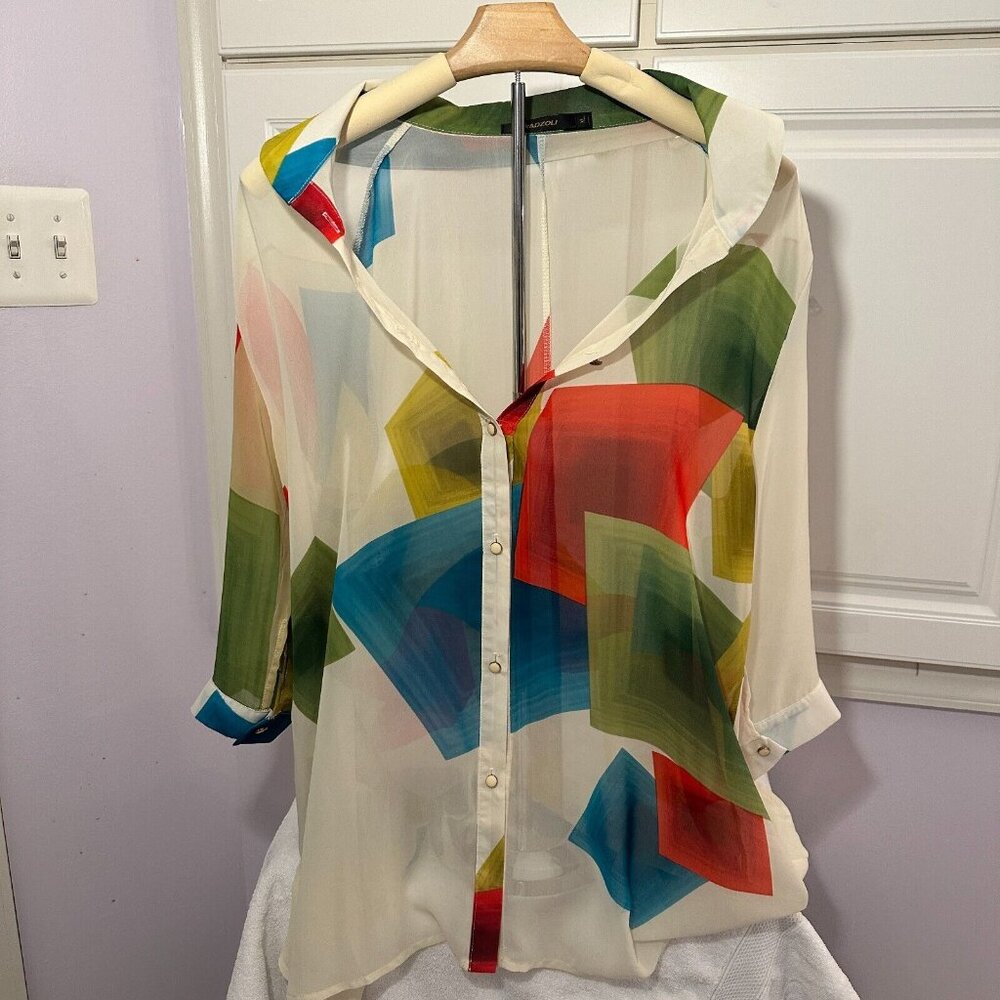 Radzoli women's loose‎ fitted button up asymmetrical colorful size XL